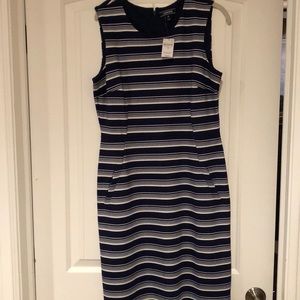 Deep Navy Multi Striped Sheath  Dress !